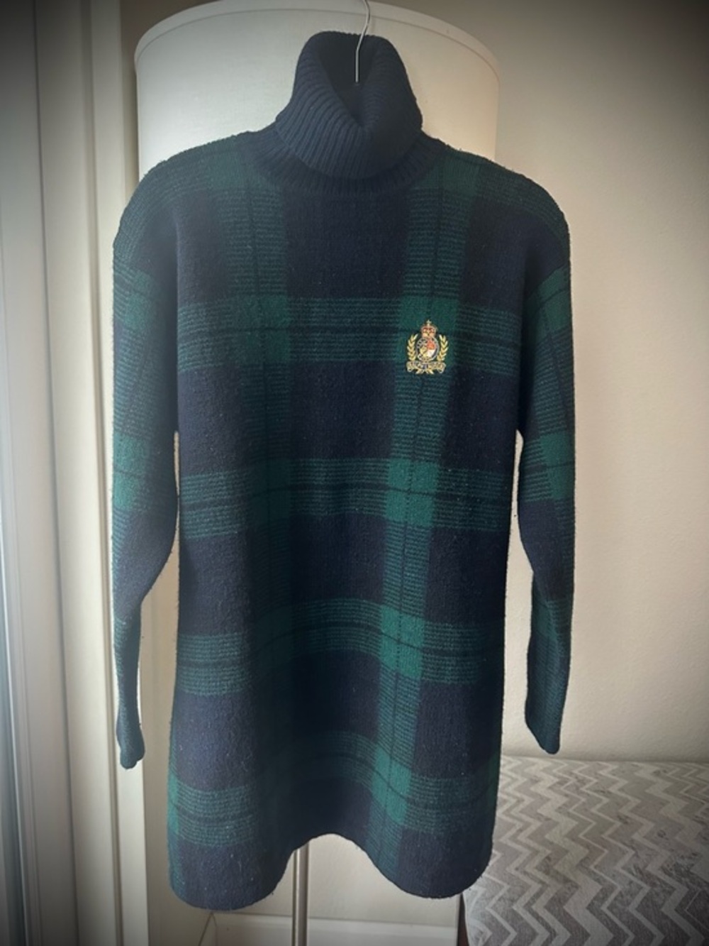 Vintage Ralph Lauren Plaid Lambswool Oversized Turtleneck Sweater, M